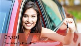  Presentation with keys - Audience pleasing slide set consisting of consumer education - woman holding up keys backdrop and a red colored foreground