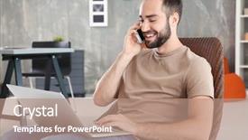  Presentation with information - Slides enhanced with consumer education - young man searching information using background and a coral colored foreground