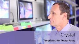  Presentation with consumer electronics - Audience pleasing slides consisting of consumer electronics - elderly man in shop looks backdrop and a light blue colored foreground