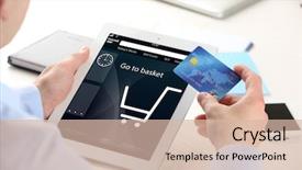  Presentation with online shopping and delivery - Audience pleasing presentation theme consisting of consumer electronics - man shopping online with digital backdrop and a lemonade colored foreground