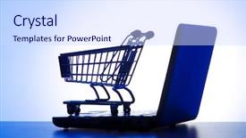  Presentation with consumer electronics - Amazing slides having consumer electronics - silhoette of laptop and shopping backdrop and a sky blue colored foreground