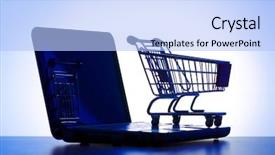  Presentation with consumer electronics - Amazing PPT layouts having consumer electronics - silhoette of laptop and shopping backdrop and a light blue colored foreground