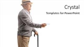 Presentation with credit card - Presentation theme featuring consumer finance - elderly man holding a credit background and a white colored foreground
