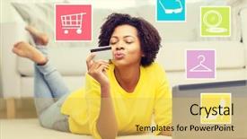  Presentation with money online shopping - Presentation theme with consumer finance - people internet bank online shopping background and a yellow colored foreground