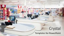  Presentation with supermarket - Cool new theme with consumer finance - view of tills and shelves backdrop and a light gray colored foreground