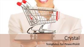  Presentation with shopping - Colorful presentation enhanced with consumer goods - african businesswoman with shopping cart backdrop and a coral colored foreground