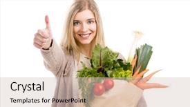  Presentation with bag - Slide deck having consumer goods - beautiful blonde woman carrying background and a soft green colored foreground