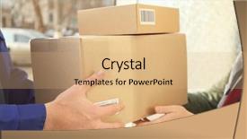  Presentation with courier - Colorful presentation theme enhanced with consumer goods - courier with parcel in doorway backdrop and a coral colored foreground