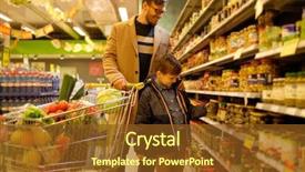  Presentation with grocery store - Slides with consumer goods - father and son background and a tawny brown colored foreground