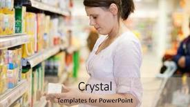  Presentation with product - Beautiful PPT theme featuring consumer goods - mid adult woman looking backdrop and a soft green colored foreground