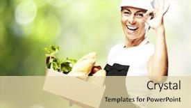  Presentation with aged - Audience pleasing slide deck consisting of consumer goods - portrait of middle aged woman backdrop and a lemonade colored foreground