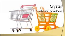  Presentation with supermarket trolley - PPT layouts having consumer goods - shopping supermarket trolley isolated background and a white colored foreground