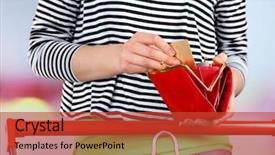  Presentation with supermarket trolley - PPT theme with consumer goods - woman with trolley in supermarket background and a red colored foreground