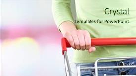  Presentation with supermarket trolley - Slide deck enhanced with consumer goods - woman with trolley in supermarket background and a soft green colored foreground