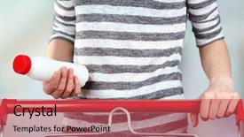  Presentation with supermarket trolley - Amazing slide set having consumer goods - woman with trolley in supermarket backdrop and a red colored foreground