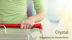  Presentation with supermarket trolley - Audience pleasing slide deck consisting of consumer goods - woman with trolley in supermarket backdrop and a soft green colored foreground