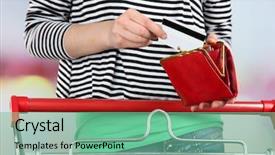  Presentation with supermarket trolley - Slide set consisting of consumer goods - woman with trolley in supermarket background and a seafoam green colored foreground