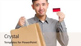  Presentation with credit card fraud - Cool new slide set with consumer goods - young shopping man with credit backdrop and a coral colored foreground