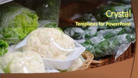  Presentation with cauliflower - Colorful presentation design enhanced with consumer goods industry - cauliflower and other vegetables backdrop and a wine colored foreground