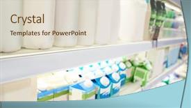  Presentation with diary - Cool new PPT theme with consumer goods industry - diary produce on supermarket shelves backdrop and a lemonade colored foreground