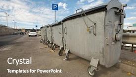  Presentation with garbage - Presentation theme enhanced with consumer goods industry - dumpsters being full with garbage background and a gray colored foreground