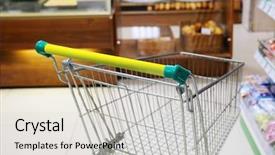  Presentation with supermarket trolley - Presentation theme consisting of consumer goods industry - interior of a supermarket background and a  colored foreground