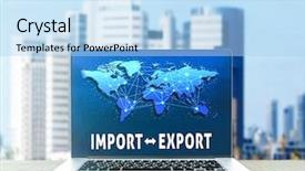  Presentation with export - Theme consisting of consumer goods industry - laptop on table against cityscape background and a light blue colored foreground