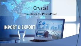 Presentation with import export - Slide set having consumer goods industry - laptop on table at office background and a light blue colored foreground