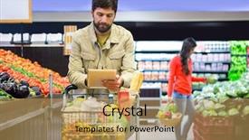  Presentation with using digital tablet - PPT theme having consumer goods industry - man using digital tablet while background and a yellow colored foreground