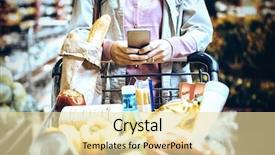  Presentation with supermarket - Presentation theme consisting of consumer goods industry - mid section of woman using background and a blonde colored foreground