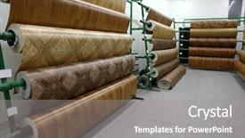  Presentation with wholesale - Beautiful PPT theme featuring consumer goods industry - racks with linoleum rolls backdrop and a gray colored foreground