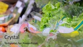  Presentation with salad - Cool new slide set with consumer goods industry - salad on a shelf backdrop and a seafoam green colored foreground