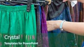  Presentation with retail smart phone shopping - Beautiful PPT theme featuring consumer goods industry - sale retail shopping and clothing backdrop and a ocean colored foreground