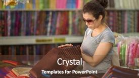  Presentation with roll fabric in store room - Slide deck consisting of consumer goods industry - young asian woman picks fabric background and a tawny brown colored foreground