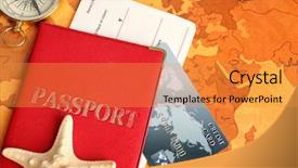  Presentation with ticket - Presentation consisting of consumer journey - credit card with passport background and a gold colored foreground