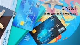  Presentation with journey - Cool new presentation theme with consumer journey - credit cards on world map backdrop and a light blue colored foreground