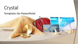  Presentation with cyber credit card crime - Amazing presentation design having consumer journey - sand with credit card starfish backdrop and a white colored foreground