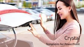  Presentation with holy mass opening - Amazing theme having consumer journey - young pretty woman is opening backdrop and a lemonade colored foreground