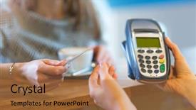  Presentation with health care customer service - Presentation theme consisting of consumer safety - customer paying through credit card background and a coral colored foreground