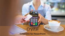  Presentation with health care customer service - PPT theme consisting of consumer safety - customer paying through credit card background and a coral colored foreground