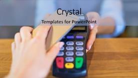  Presentation with cafe - Beautiful presentation theme featuring consumer safety - customer paying through mobile phone backdrop and a light blue colored foreground