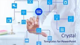  Presentation with smart home - Audience pleasing slide deck consisting of consumer safety - man using smart home application backdrop and a light blue colored foreground