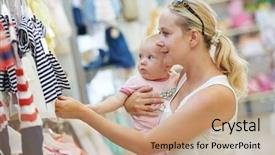 Presentation with child safety - Amazing presentation theme having consumer safety - woman choosing children apparel backdrop and a coral colored foreground