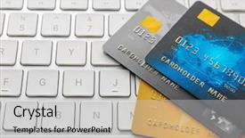  Presentation with keyboard - Presentation theme enhanced with consumer spending money economy - credit cards on computer keyboard background and a light gray colored foreground