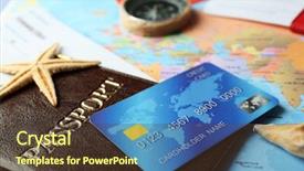  Presentation with economy - Audience pleasing theme consisting of consumer spending money economy - credit cards with passports backdrop and a tawny brown colored foreground