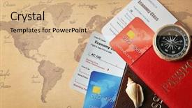  Presentation with economy - Colorful slide deck enhanced with consumer spending money economy - credit cards with passports backdrop and a coral colored foreground