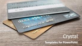  Presentation with economy - Presentation enhanced with consumer spending money economy - different credit cards on table background and a  colored foreground