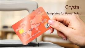  Presentation with cyber credit card crime - Cool new slide deck with consumer spending money economy - female hand holding credit card backdrop and a lemonade colored foreground