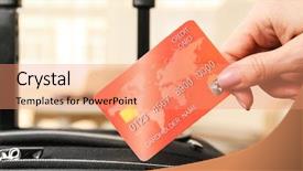  Presentation with credit card icon - Beautiful slide set featuring consumer spending money economy - female hand holding credit card backdrop and a coral colored foreground
