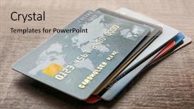  Presentation with economy - Beautiful slide set featuring consumer spending money economy - pile of credit cards backdrop and a  colored foreground